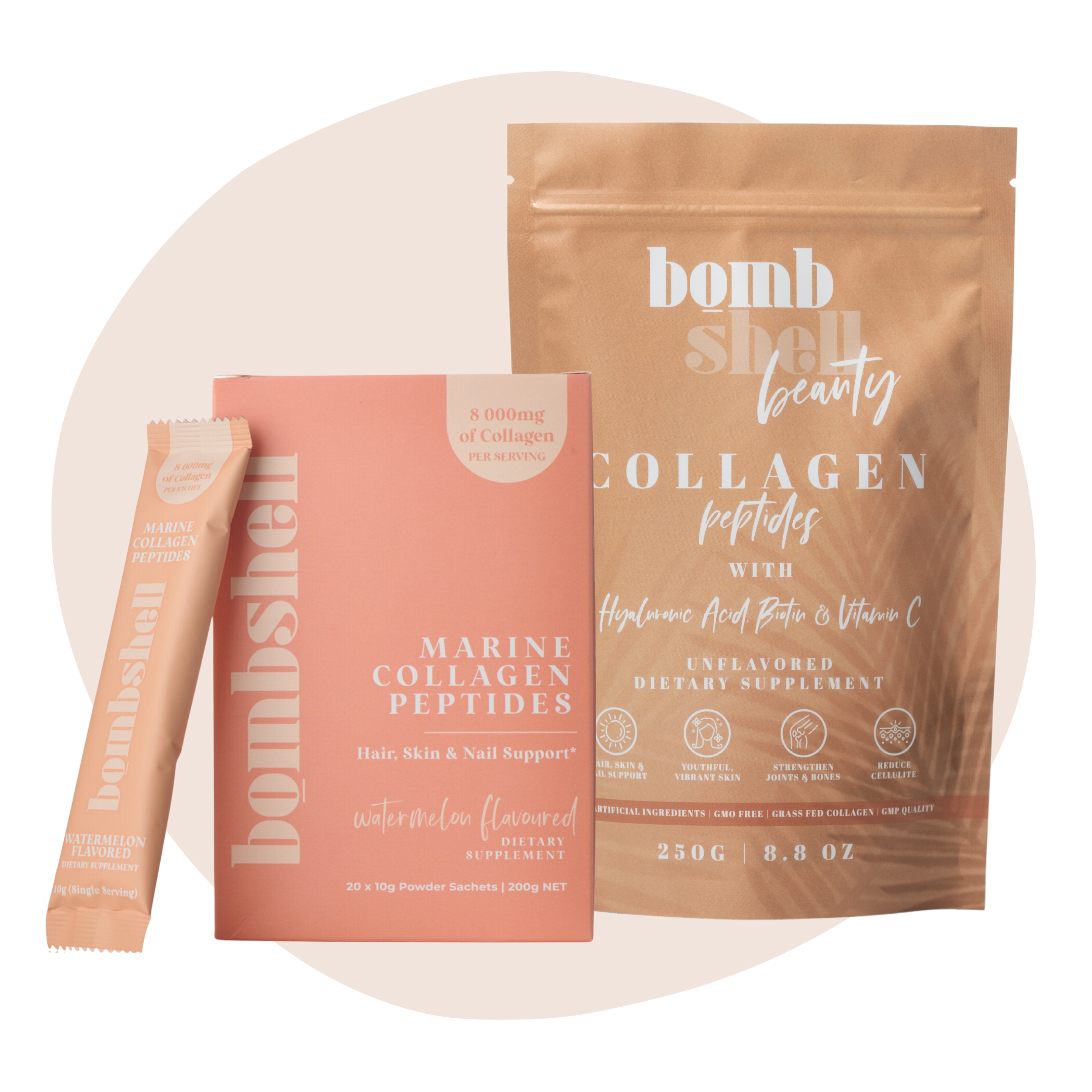 Watermelon Ultimate Bombshell On-the-Go Bundle - Flavoured Marine Sachets & Bombshell Beauty