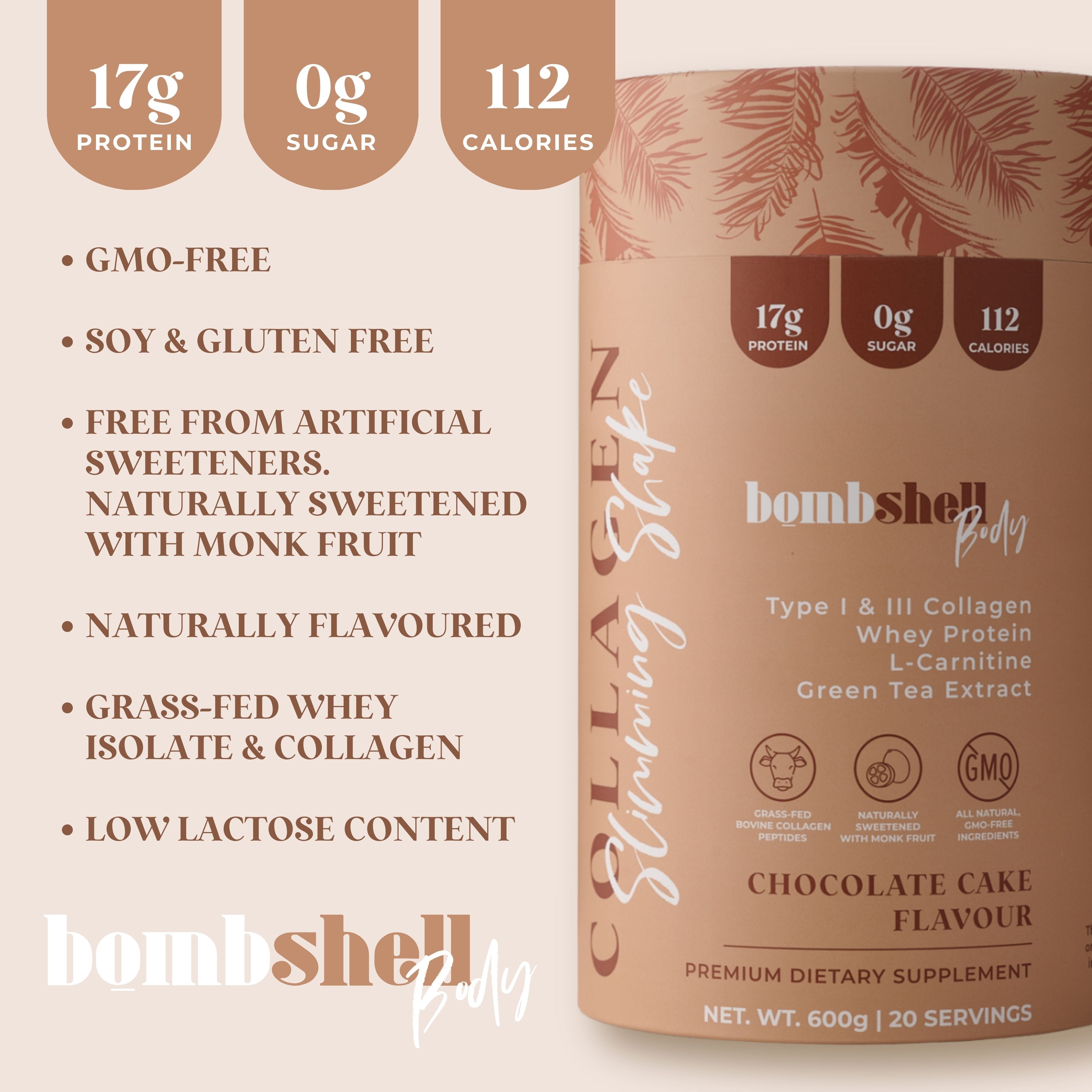 Bombshell Body - Collagen Slimming Shake - 600g - Chocolate Cake