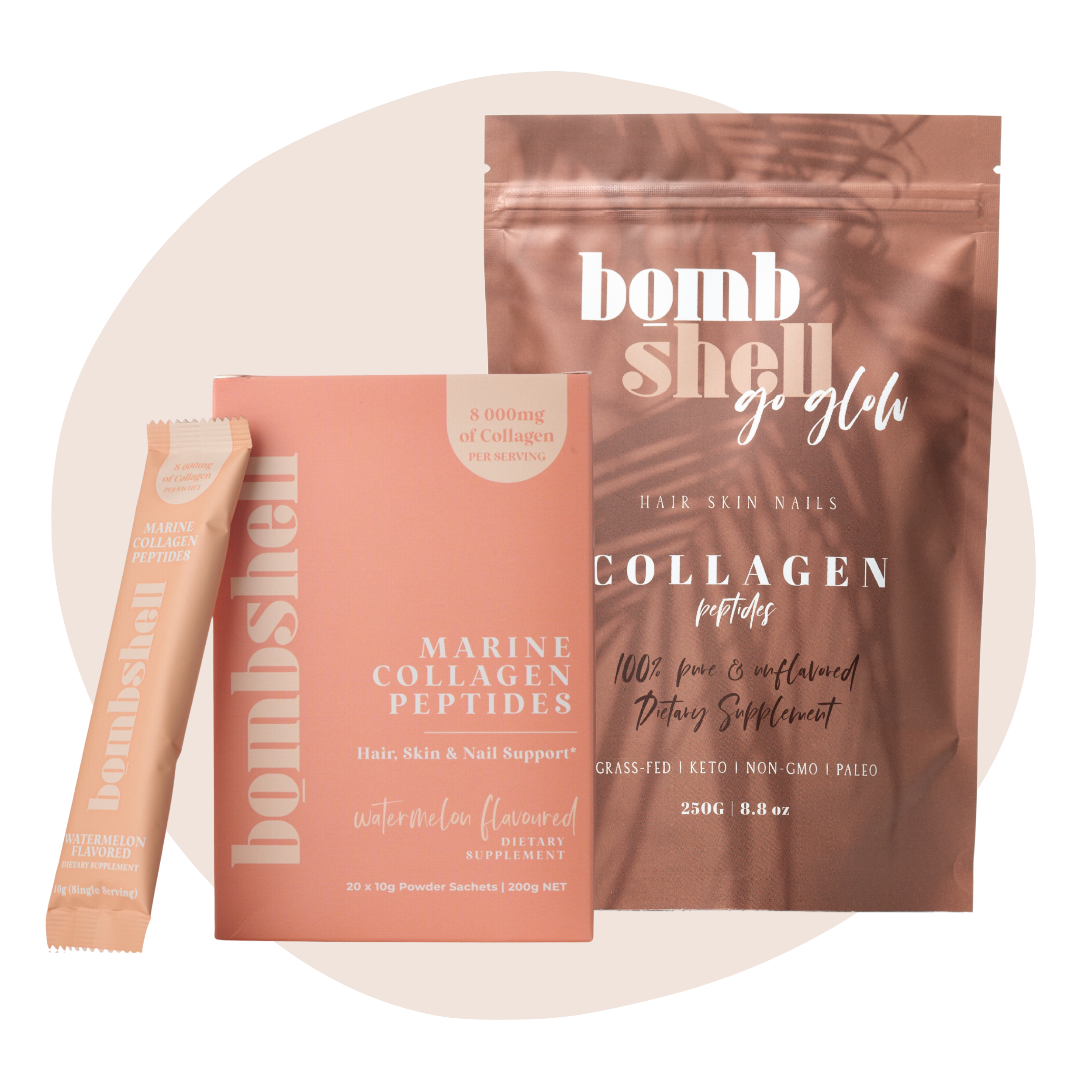 Watermelon Anti-Ageing On-the-Go Bundle - Flavoured Marine Sachets & Bombshell Go Glow