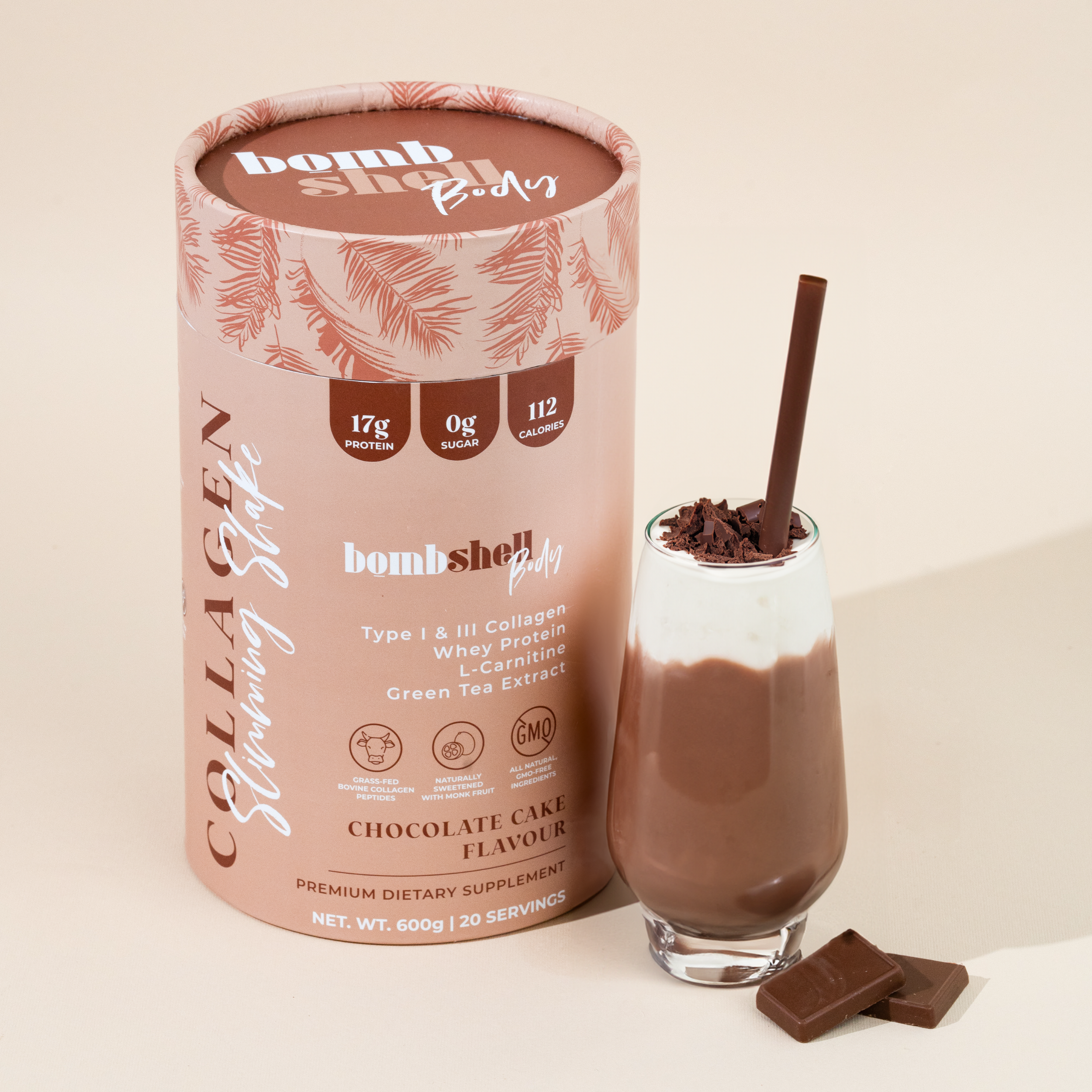 Bombshell Body: Collagen Slimming Shake - Strawberry Shake or Chocolate Cake (600g)