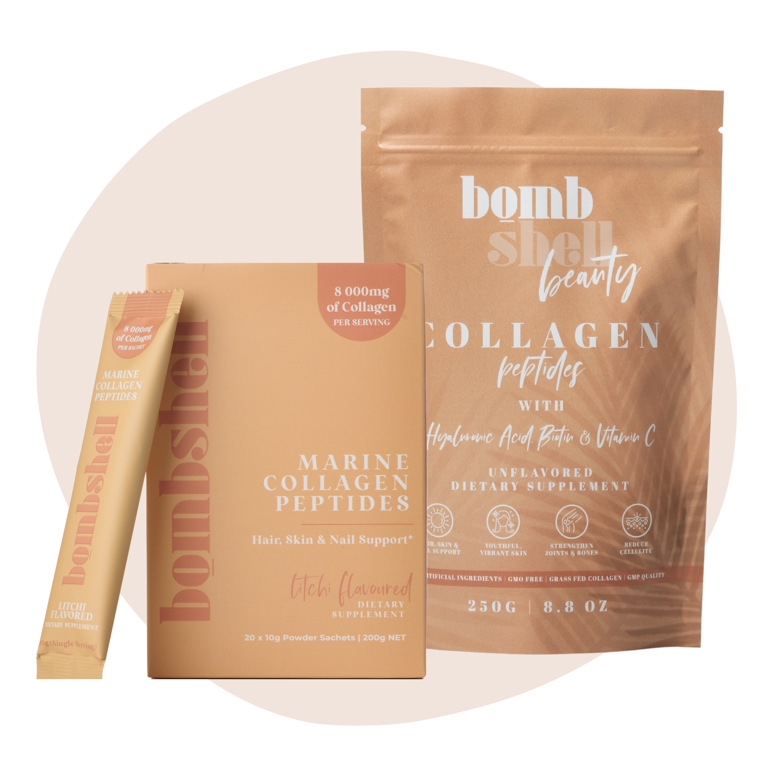 Litchi Ultimate Bombshell On-the-Go Bundle - Flavoured Marine Sachets & Bombshell Beauty