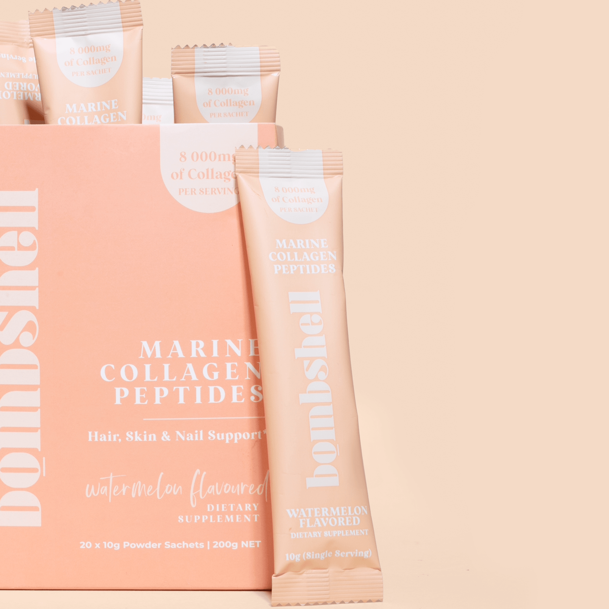 Bombshell Watermelon Flavoured Marine Collagen Sachets (20x10g Sachets) - Bombshell Collagen SA